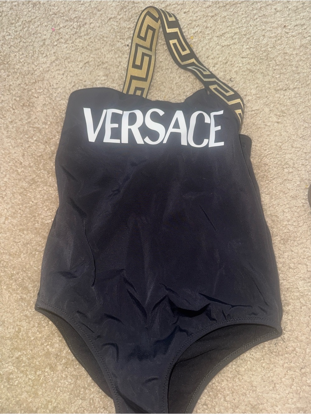 Versace Black One-Piece with Gold Greek Key Accent
